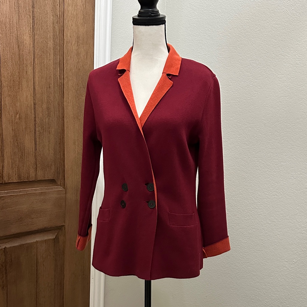 Women's Double-Breasted Sweater Jacket - Magenta And Orange